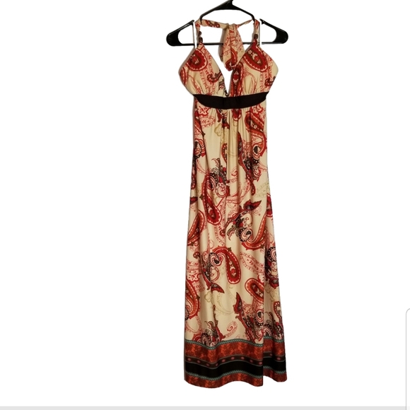 Alyn Paige Dress Women's Small Halter Tie Maxi Paisley Orange Red Blue - Picture 1 of 6